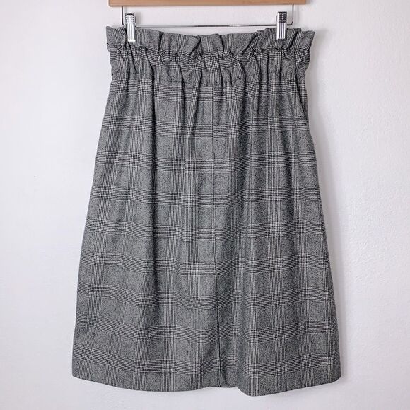 J. Crew Collection 100% Wool Houndstooth Plaid Paper Bag Midi Belted Skirt Sz S - Picture 5 of 12